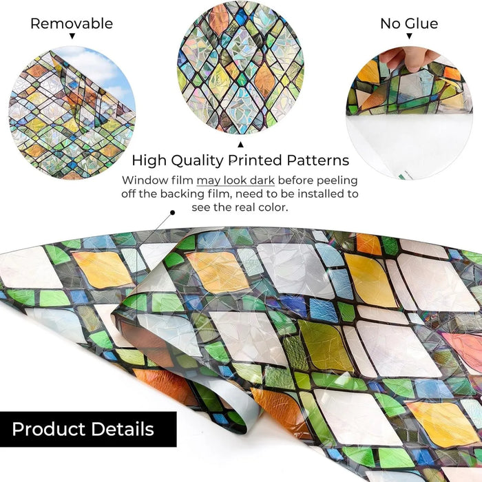 Decorative Stained Glass Window Film - Removable Static Cling Covering For Privacy And Sun Blocking