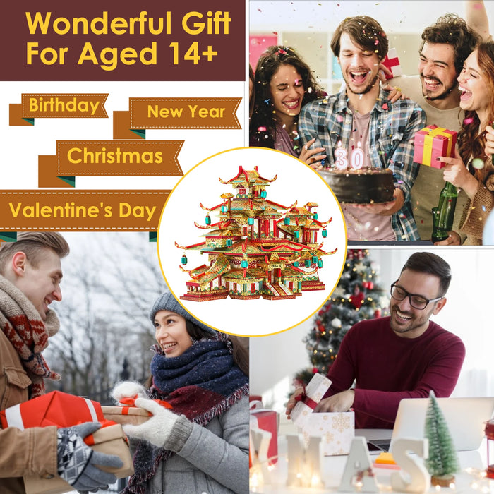 Adult Diy 3D Metal Puzzle Kit Red Garden Model Best Gift For Teens