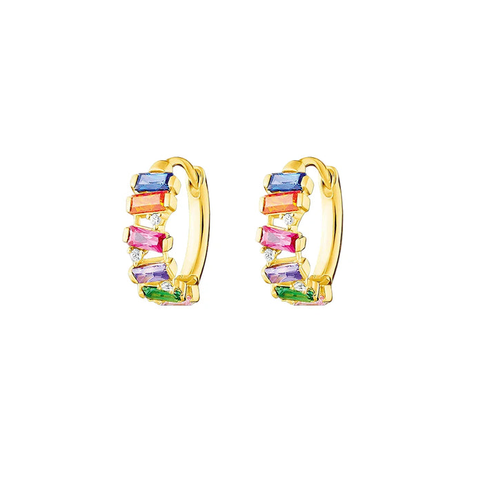 925 Sterling Silver Colourful Stone Hoop Earrings European Style Fine Jewelry For Women Bohemian