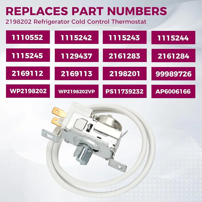 2198202 Refrigerator Cold Control Thermostat Compatible For Whirl-Pool 2161284 2198201 Ps11739232 Ap6006166 Wp2198202