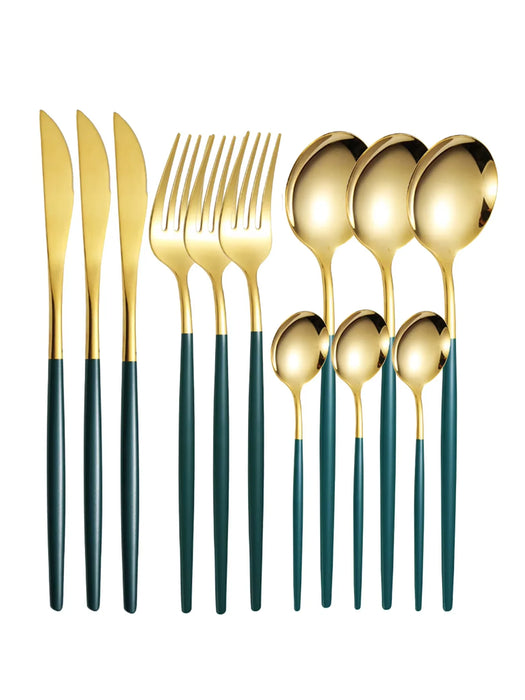 12 Piece Stainless Steel Cutlery Set With Steak Knives And Dessert Spoons