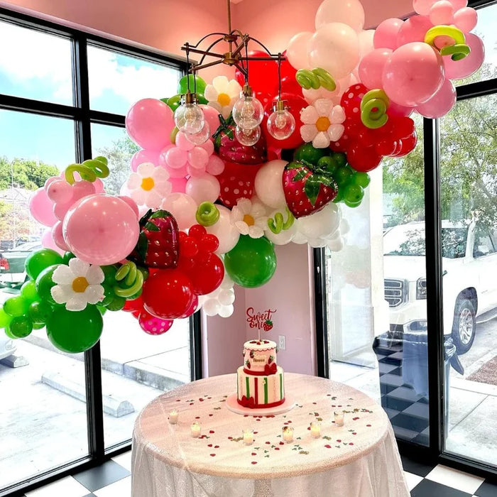 214Pcs Strawberry Party Decoration Balloon Garland Arch Set Suitable For Sweet Themed Event Scene And Birthday Party Supplies
