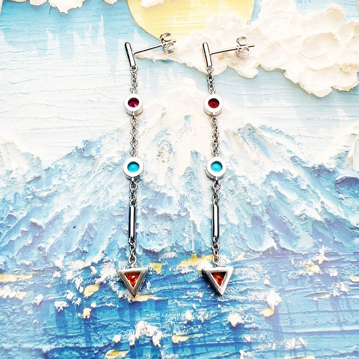 925 Sterling Silver Geometric Drop Earrings Colourful Fine Jewelry For Women