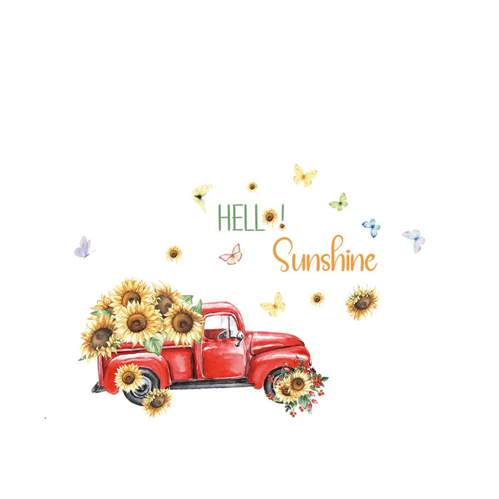 Watercolour Pickup Truck Sunflower Wall Stickers Removable Pvc Living Room Decor