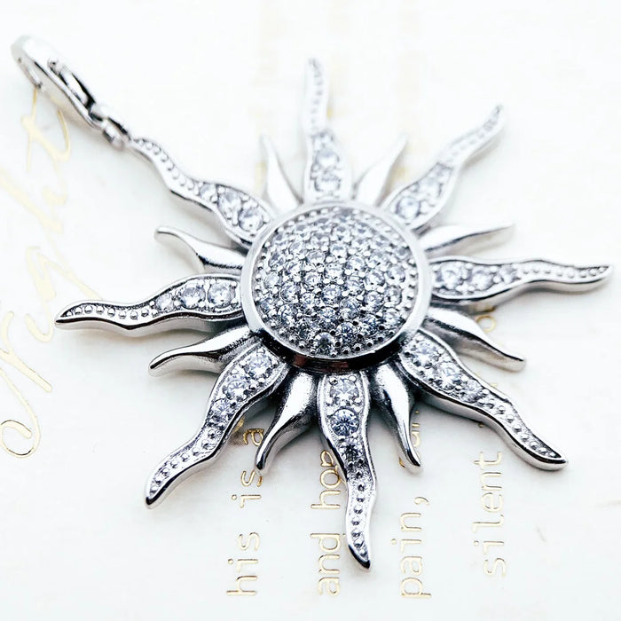 925 Sterling Silver Sun Pendant With White Cz Fashion Jewelry For Men & Women European Charm Accessory Gift