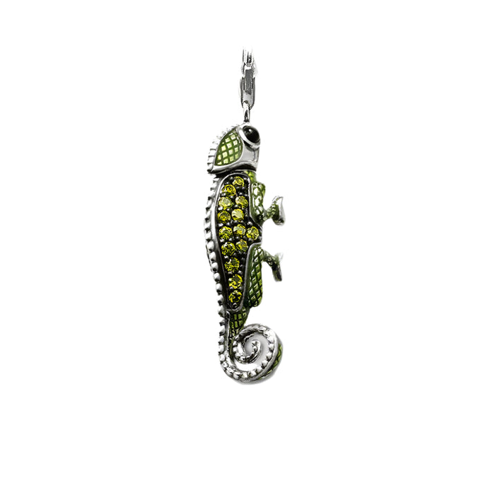 925 Sterling Silver Green Lizard Chameleon Charm Real Fine Jewelry Gift For Women & Men