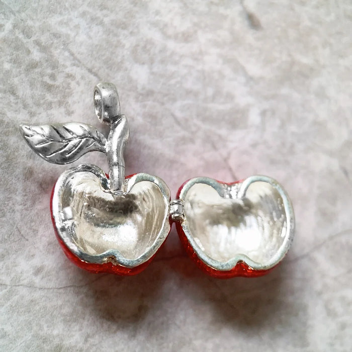 925 Sterling Silver Red Apple Locket Fashion Jewelry For Women