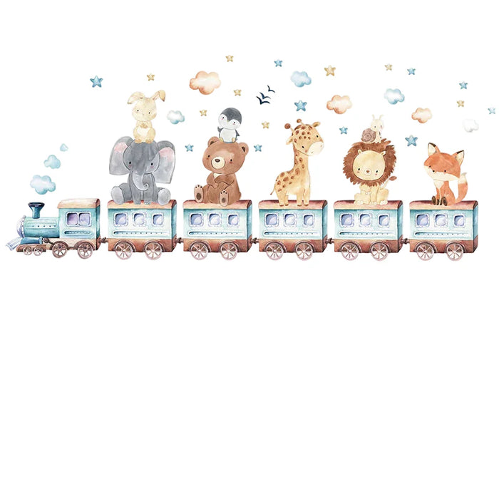 Adorable Animal Train Wall Stickers For Kids Room Decor