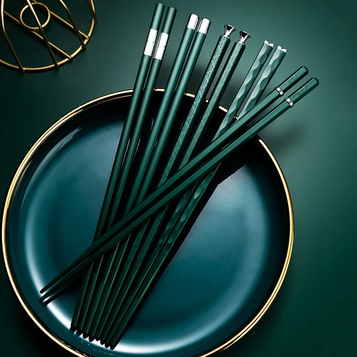 5 Pairs Stainless Steel Asian Chopsticks Set