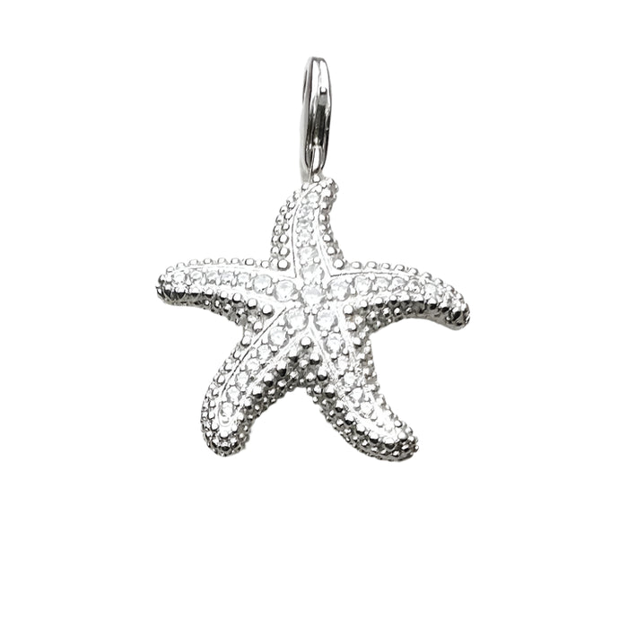 925 Sterling Silver Starfish Pave Pendant Glam Jewelry For Women