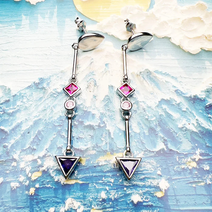 925 Sterling Silver Boho Geometric Drop Earrings In Multicolour Stone Europe Style Karma Good Fine Jewelry For Women