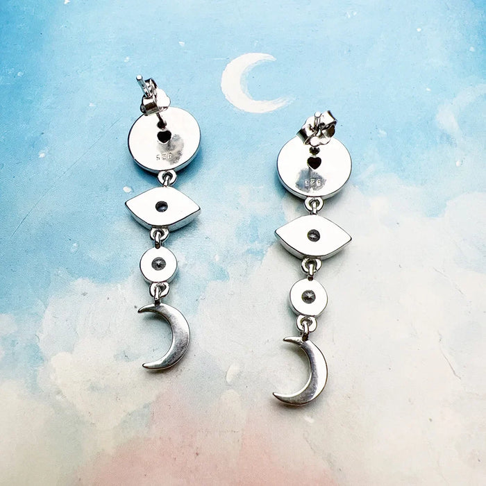 925 Sterling Silver Boho Talisman Earrings Eye Moon Sun Heart Lucky For Women