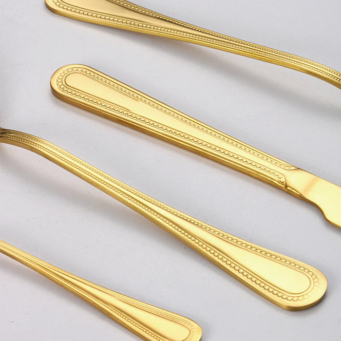 24 Piece Gold Stainless Steel Cutlery Set For Restaurant Kitchen