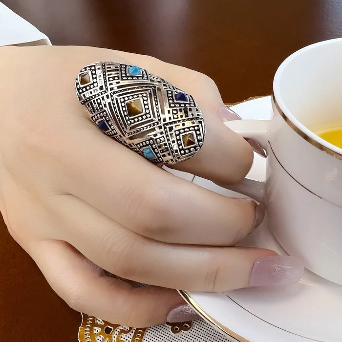 925 Sterling Silver Boho Ethnic Ring Europe Fashion For Women