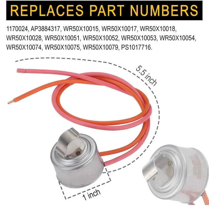 Wr51X10055 Wr50X10068 Refrigerator Defrost Heater Thermostat Kit Replacefor Ge & Hotpoint Ap3183311 Ps303781 Ap3884317