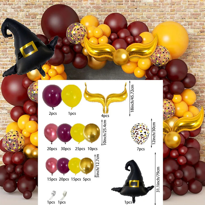 118Pcs Magic School Balloon Flower Ring Arch Set Magic School Theme Aluminum Film Balloon Birthday Decoration Magic Theme