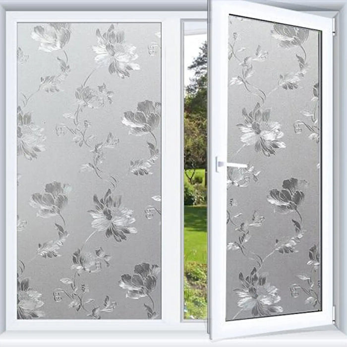 Frosted 3D Flower Window Film - Non-Adhesive Uv Protection For Home Bathroom Office