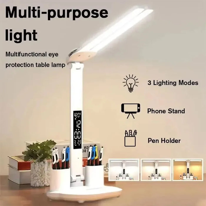 Rechargeable Led Desk Lamp With Dimmable Clock