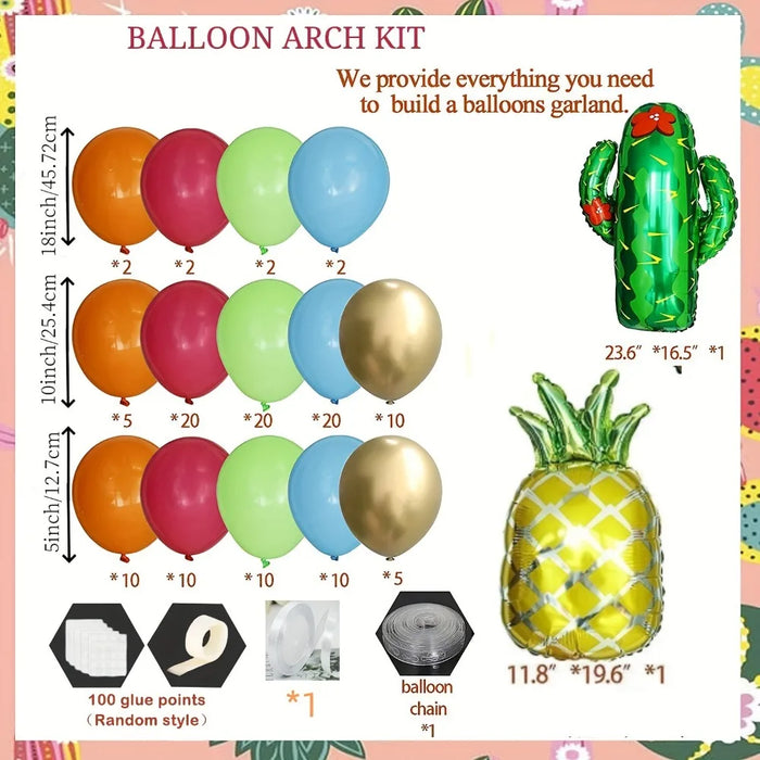 138Pcs Hawaiian Themed Party Balloons Decorated Hawaiian Atmosphere Party Birthday Party Decoration Summer Party Decoration