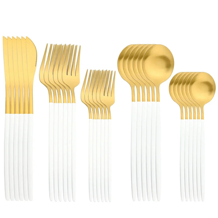 30 Piece Stainless Steel Flatware Set For Western Dining Gold Matte Finish