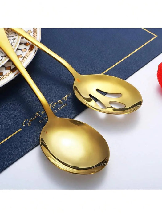 1 / 8 Piece Gold Stainless Steel Cutlery Set With Serving Utensils