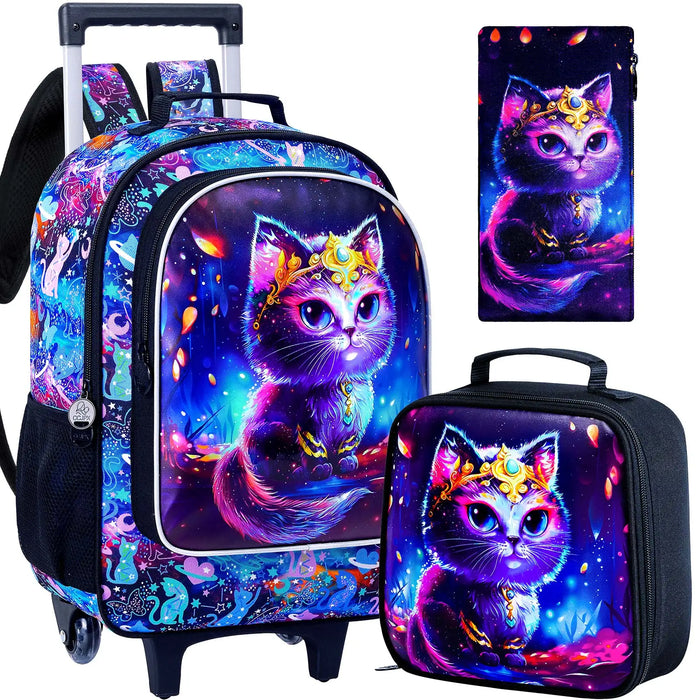 3 Piece Girls Rolling Backpack Set With Lunch Bag