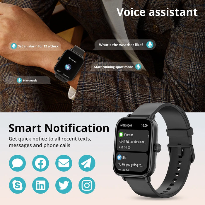 Unisex 1.9 Inch 24H Health Monitor Smartwatch With Voice Calling & 100+ Sports Modes