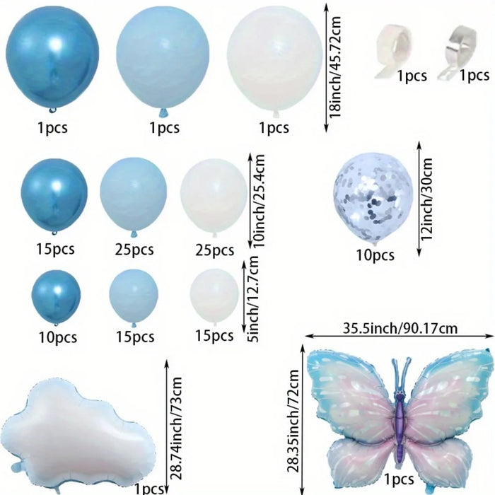 122Pcs Blue Balloon Wreath Arch Kit White Cloud And Butterfly Aluminum Film For Wedding Birthday Anniversary Decoration