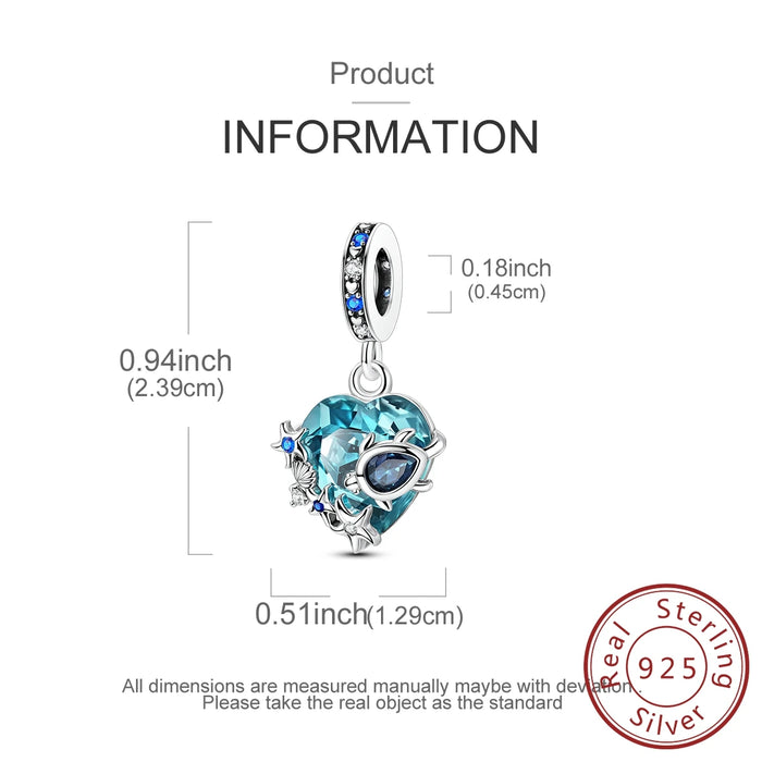 925 Sterling Silver Summer Turtle Starfish Pendant Fits Pan Bracelet