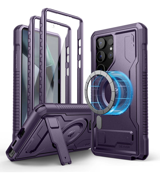 For Samsung Galaxy S24 Ultra 5G Full Body Shockproof Magnetic Case With Built-In Kickstand And Screen Protector