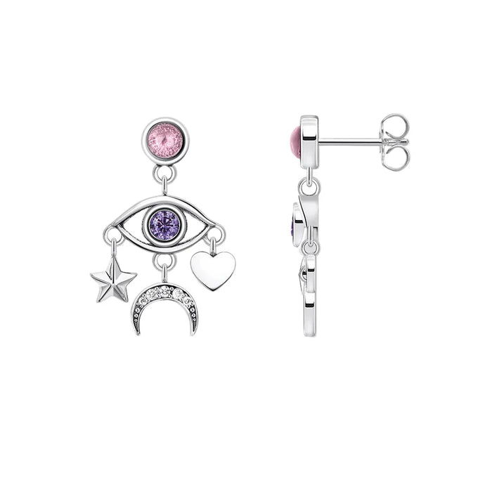 925 Sterling Silver Stylised Eye Moon Star Heart Earrings Feminine Talismans