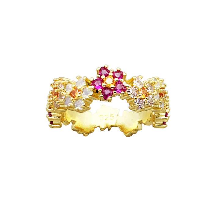 925 Sterling Silver Floral Stone Ring Romantic Gift