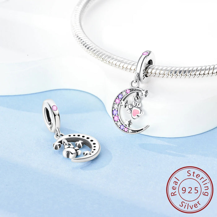 925 Sterling Silver Star Moon Paw Pendant Fits Bracelets & Necklaces