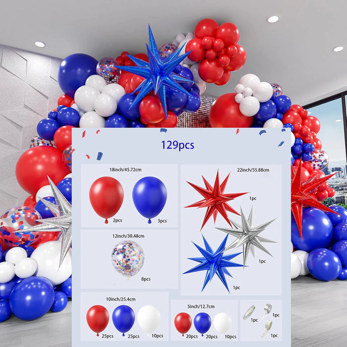 129Pcs Red White And Blue Balloon Garland Arch Kit Independence Day Graduation Baseball Birthday Party Room Decoration Supplies