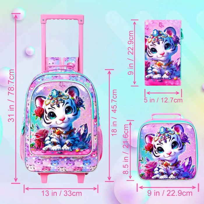 3 Piece Girls Rolling Backpack Set For School