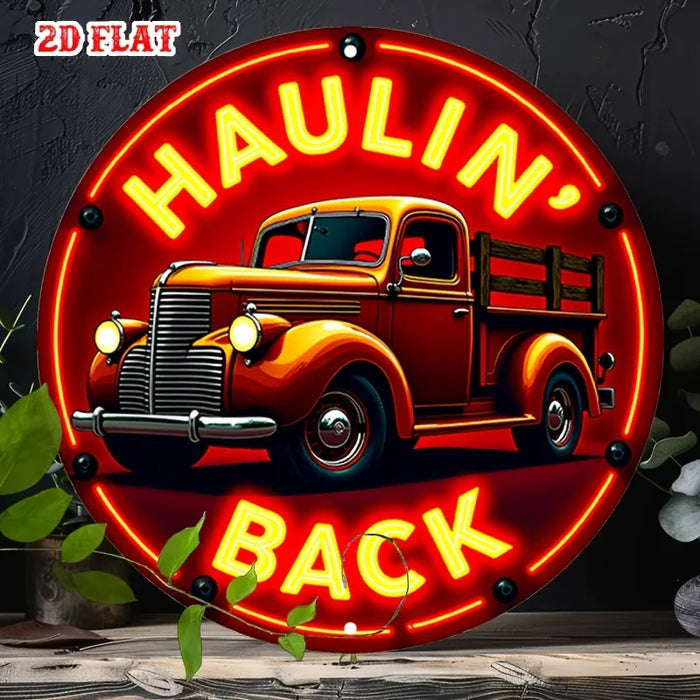 Retro Neon Truck Metal Sign Rustic Design With Red / Yellow Frame