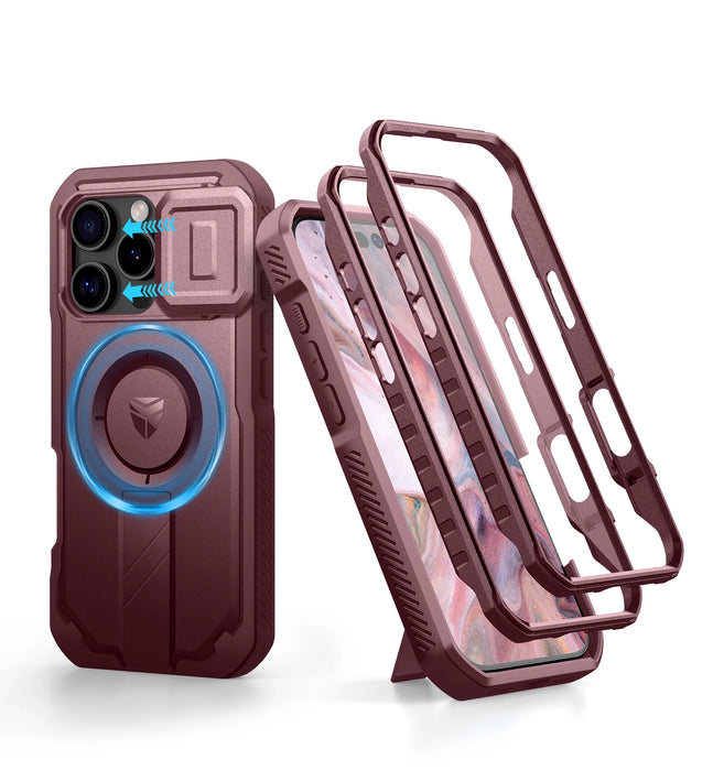 For Iphone 16 Pro Magsafe Rugged Armor Shockproof Case With Built-In Sliding Camera Case Built-In Screen Protector Holder