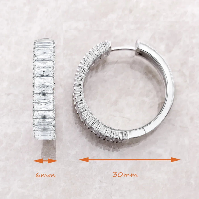 925 Sterling Silver White Stone Pave Creole Hinged Hoop Earrings Europe Style Fine Jewelry For Women