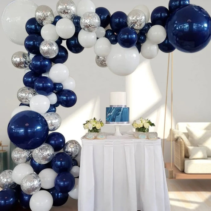 131Pcs Ink Blue Silver White Balloon Arch Set 10 " Birthday Wedding Party Background Decoration Party Supplies Required