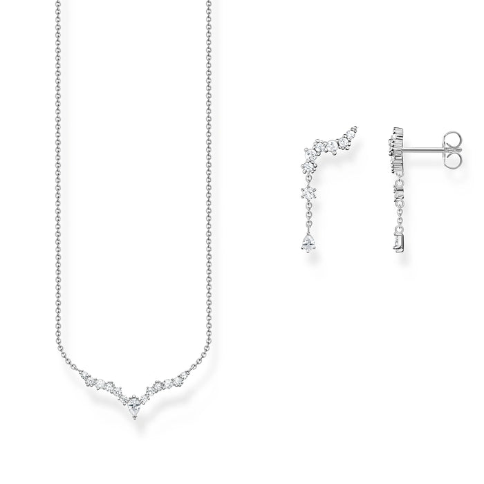 925 Sterling Silver Water Drop Necklace & Earrings Set Ice Crystals Design Romantic Gift For Women