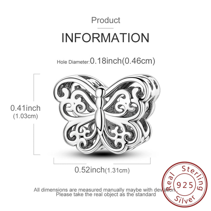 925 Sterling Silver Butterfly Charm Pendant Fits Bracelets Diy Party