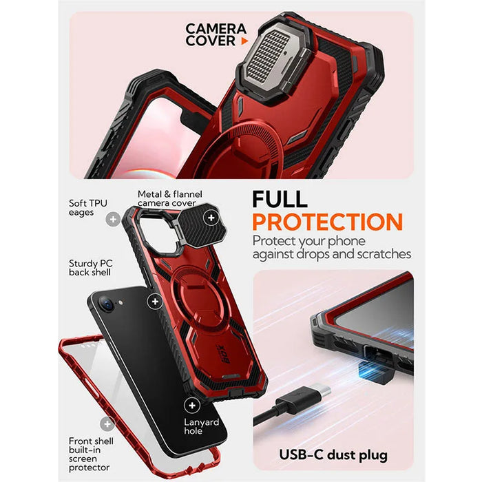 For Iphone 16E Armorbox Full-Body Heavy Duty Military-Grade Protection Rugged Magnetic Phone Case With Stand