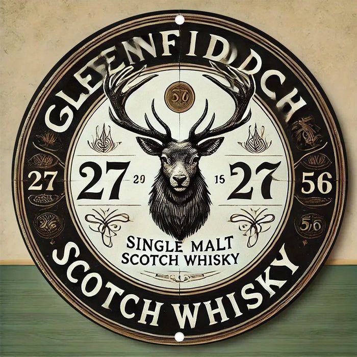 Vintage Round Metal Sign 8X8 Inch Inch Aluminum Engraved & Hd Printed Whisky Design