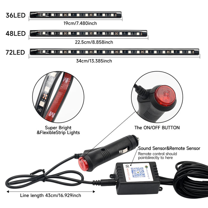 Rgb Car Interior Led Light Kit Remote Control
