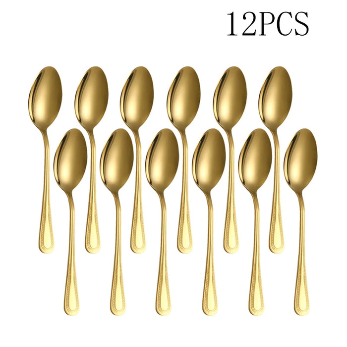 4 / 8 / 12 Piece Light Gold Stainless Steel Dessert / Coffee Spoons For Home / Hotel / Restaurant