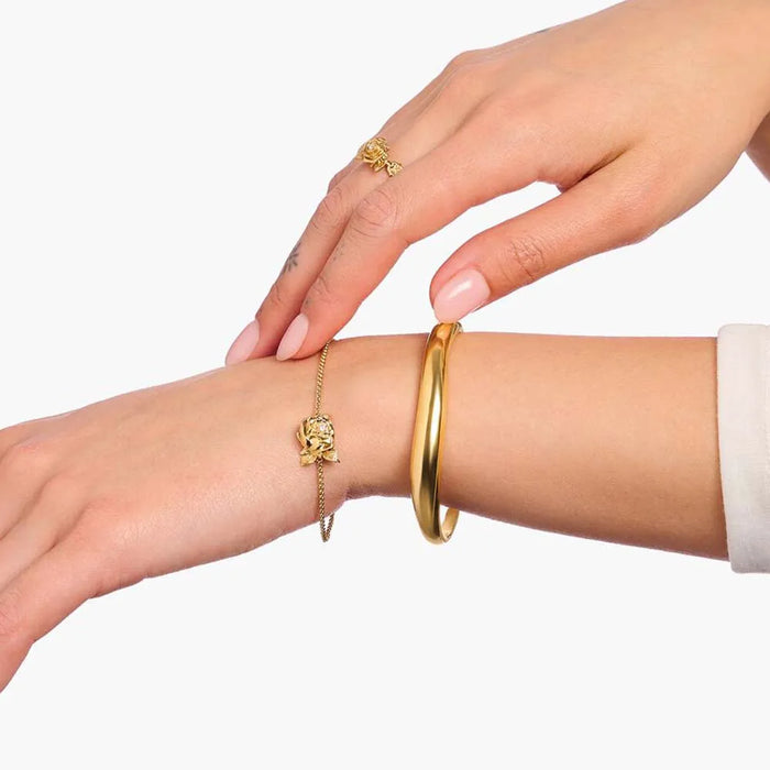 925 Sterling Silver Romantic Gift Rose Flower Bracelet White Stones