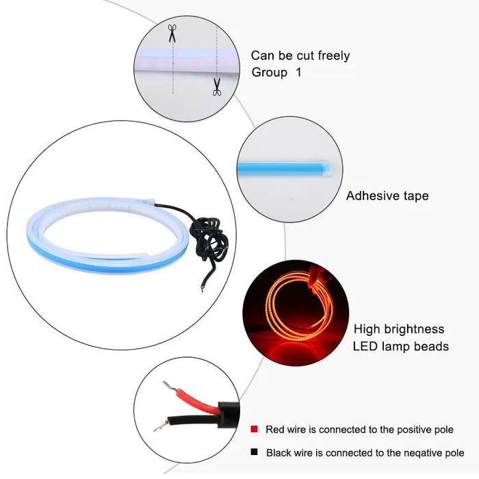 12V Led Car Hood Atmosphere Light Strip Waterproof Exterior Decoration For Headlights