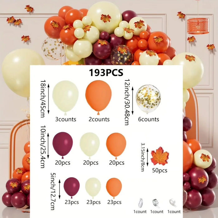 193Pcs Fall Themed Parties Decorated With Balloons And Maple Leaf Decorations For Dances Cocktail Parties And Thanksgiving