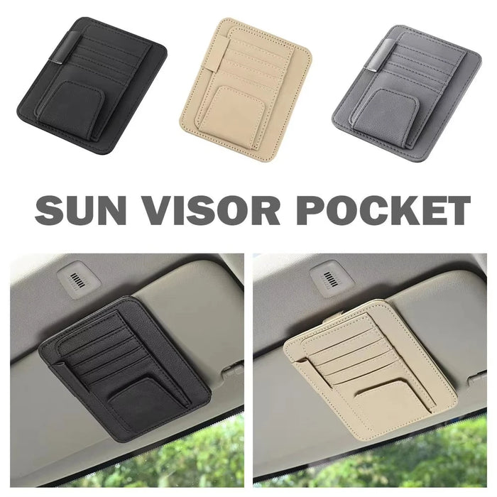 Car Sun Visor Storage Organizer Multi-Pocket Document Holder For Credit Cards Sunglasses And Pens Auto Interior Accessory
