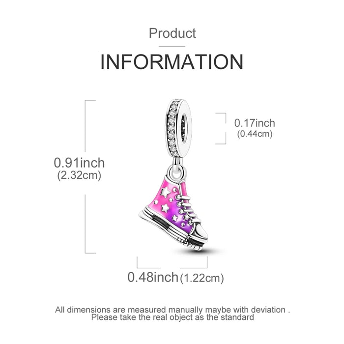 925 Sterling Silver Shoe Pendant Charm Fits Bracelets & Necklaces